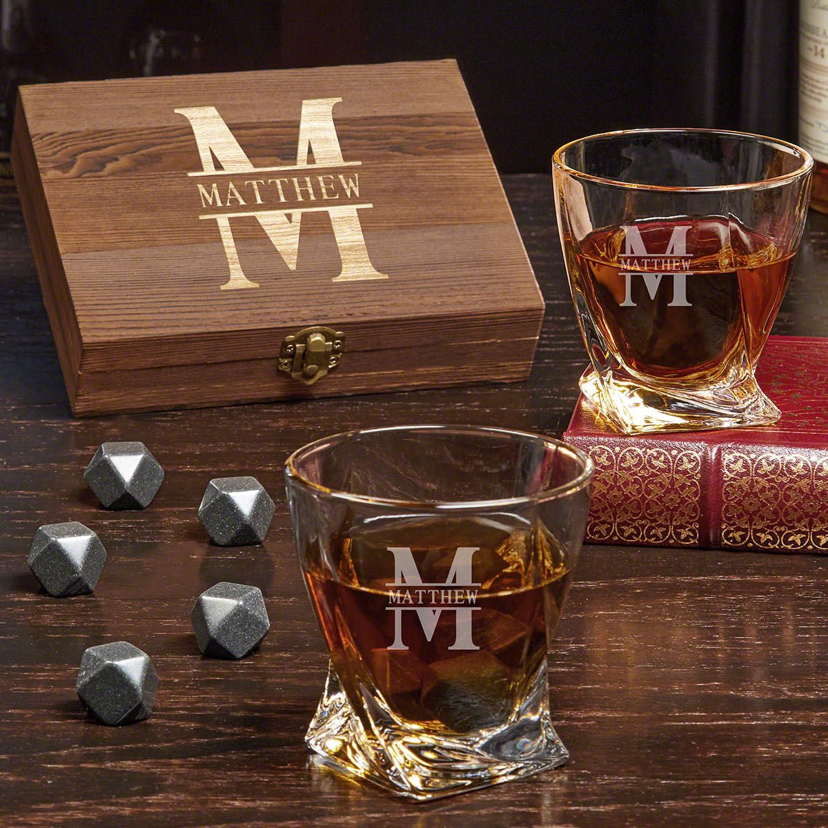 Personalized Black Onyx Twist Whiskey Gift Set