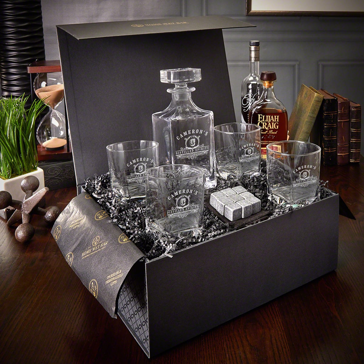 Personalized Bourbon Decanter Luxury Box Set with Rocks Glasses - 7pc