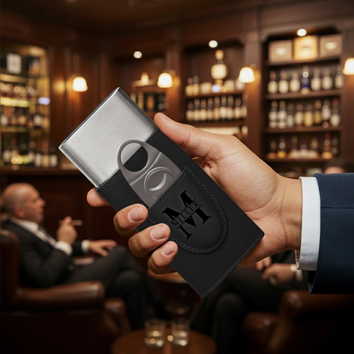 Personalized Cigar Gift Set with Cigar Glass and Cigar Case