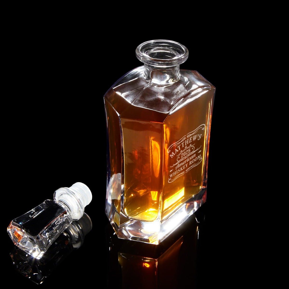 Personalized Decanter Set with Glacier Whiskey Glasses - Handcrafted Wood Gift Box