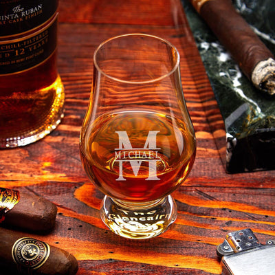 Personalized Glencairn Glasses and Whiskey Decanter Set
