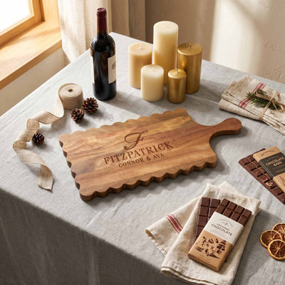 Personalized Scalloped Acacia Wood Cutting Board - 18.5 x 8 in