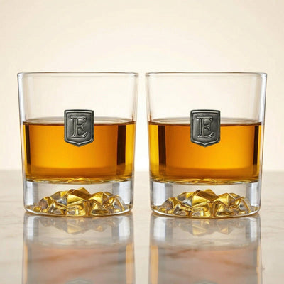 Pewter Crested Whiskey Glasses with Glacier Bottom