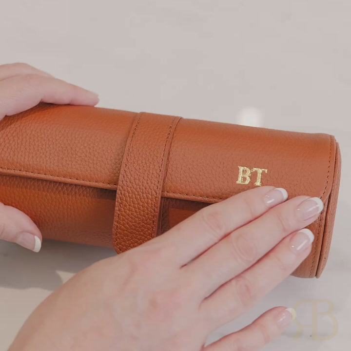 Durham Custom Leather Watch Roll for Travel, British Tan