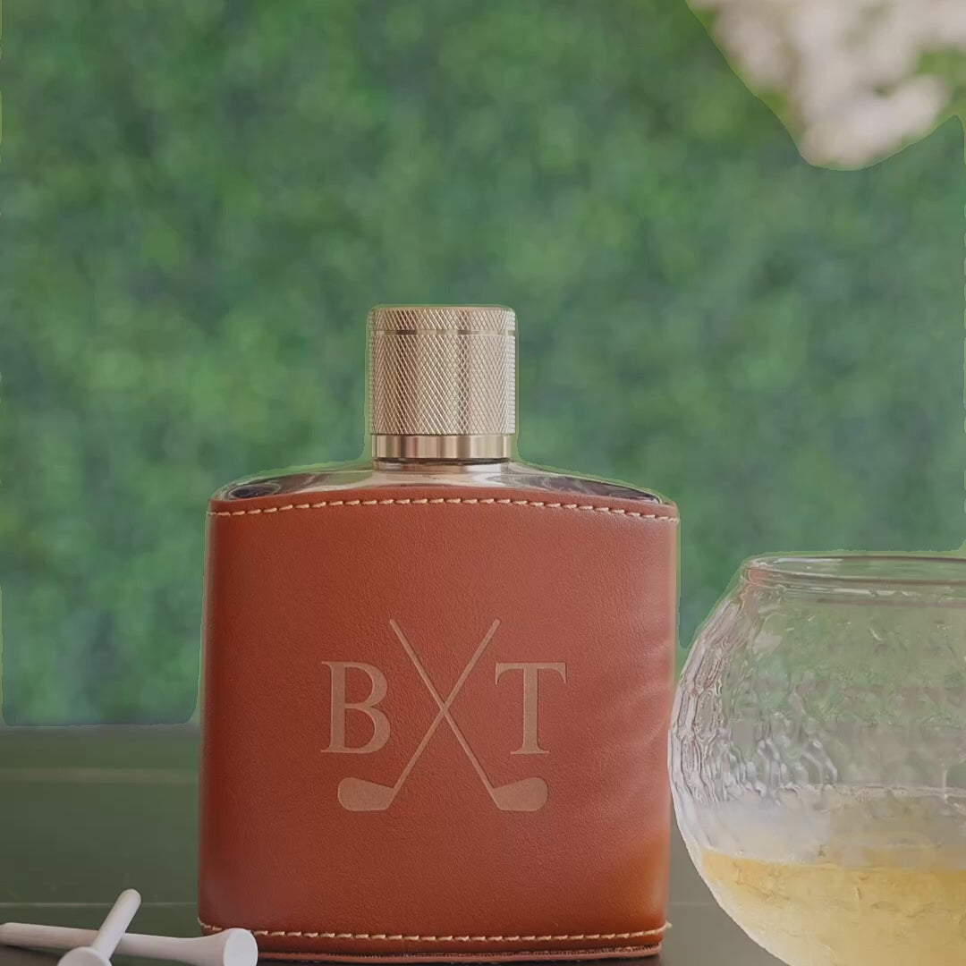 Crawford Leather Whiskey Flask - Golf Ball Glasses