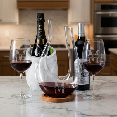 Reed Marble Wine Chiller Set w/ Dolcetto Decanter and 2 Wine Glasses