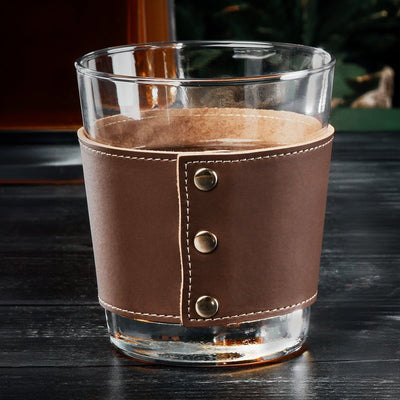 Stratford Whiskey Glass with Custom Leather Wrap, Brown