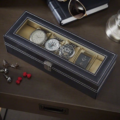 Timeless Personalized Black Leather Watch Case