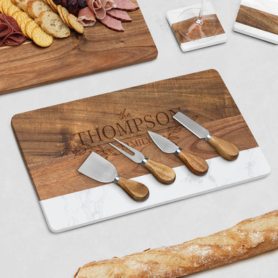 Trieste Engraved Charcuterie Board Set with Cheese Knife Set