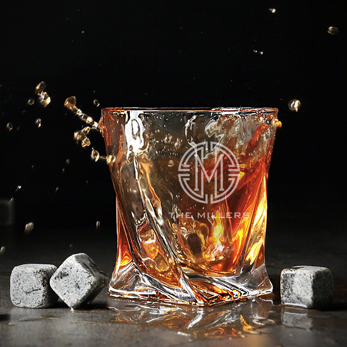 Twist Custom Bourbon Decanter Set with Snacks - Black Ebony Box 11pc