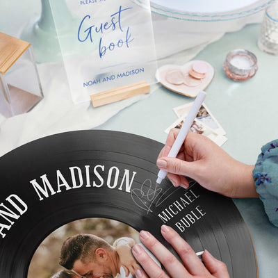 Wall Art Welcome Sign for Weddings - Custom Wooden Record Guest Book Alternative