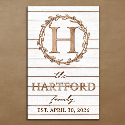 Warm Connections Family Name Sign, White and Wood