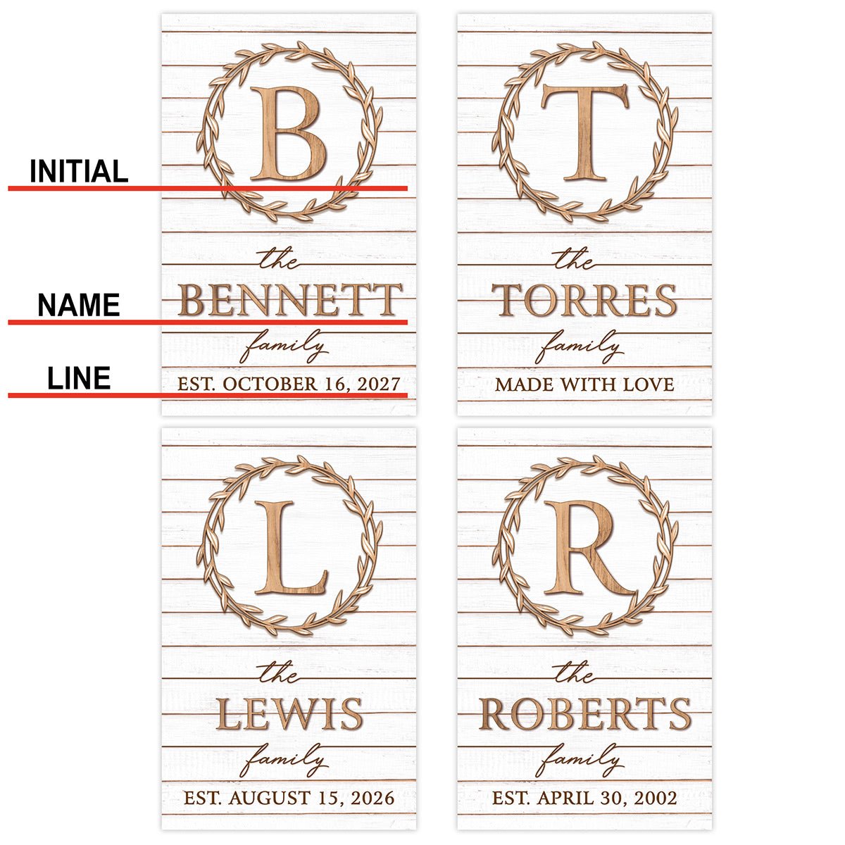 Warm Connections Family Name Sign, White and Wood