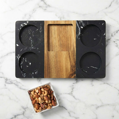 Winslow Serving Tray w/ Bowl - Marble & Wood with nuts