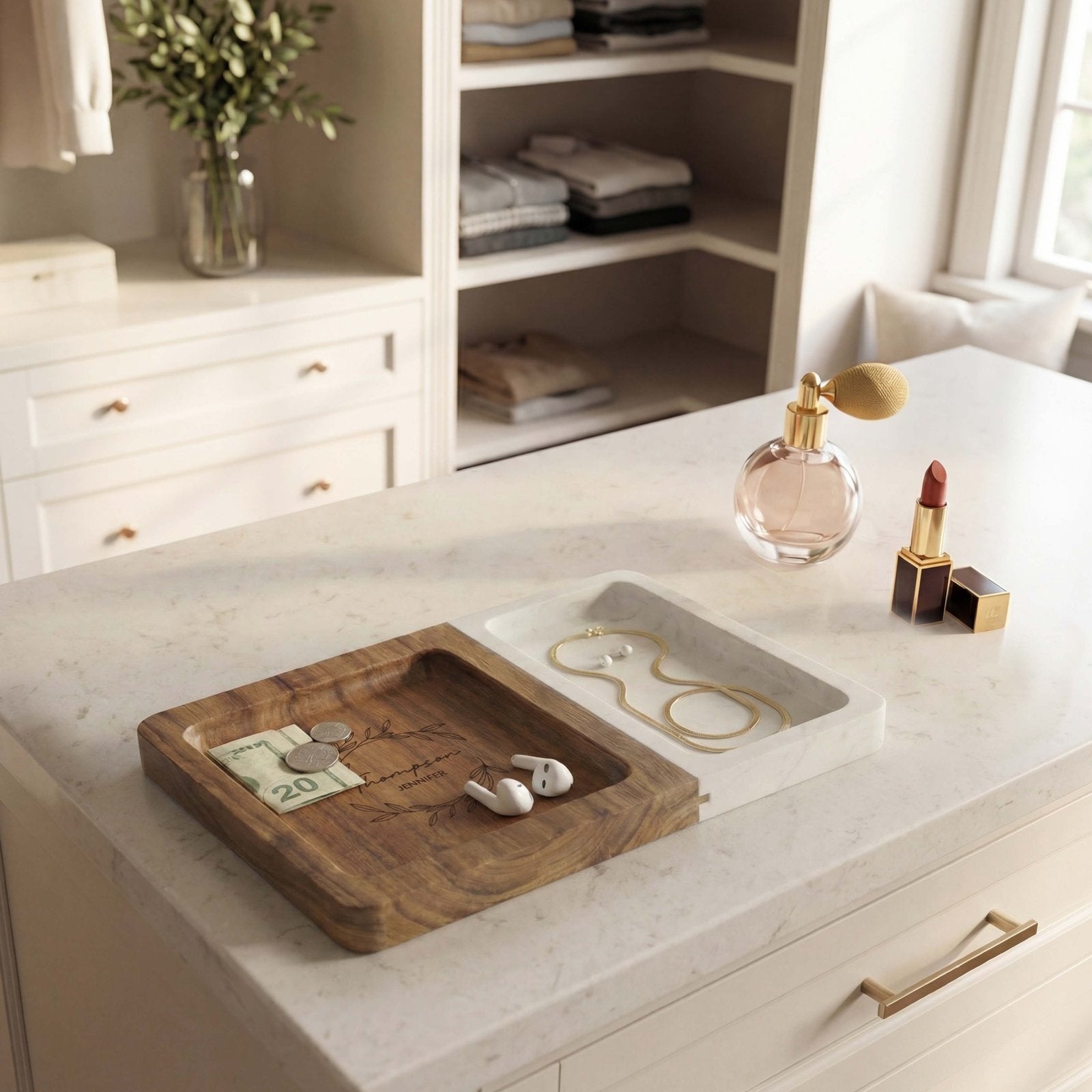 Winslow Valet Catchall Tray - Marble & Wood