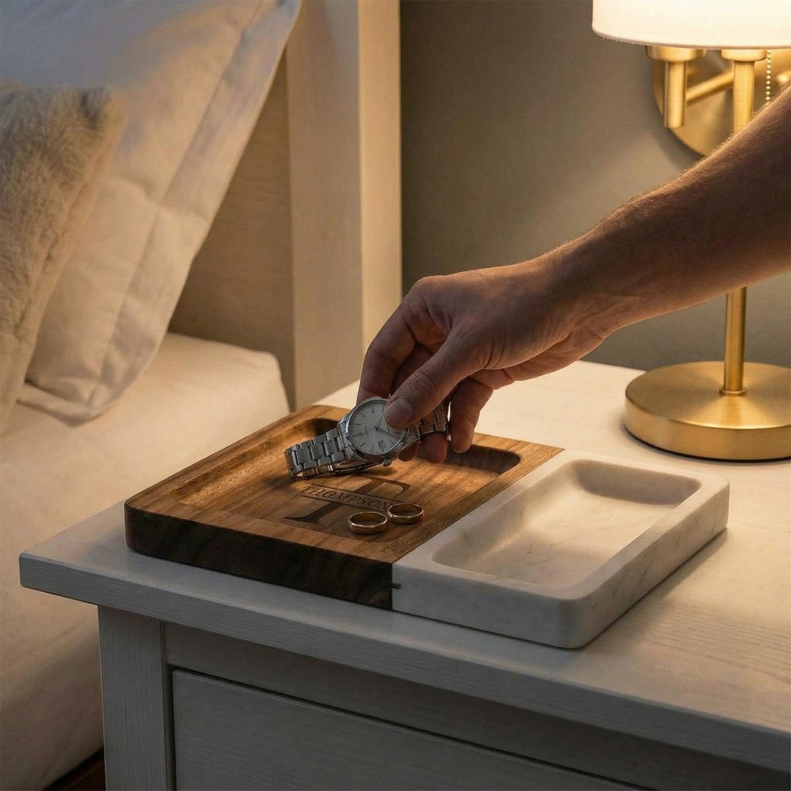 Winslow Valet Catchall Tray - Marble & Wood
