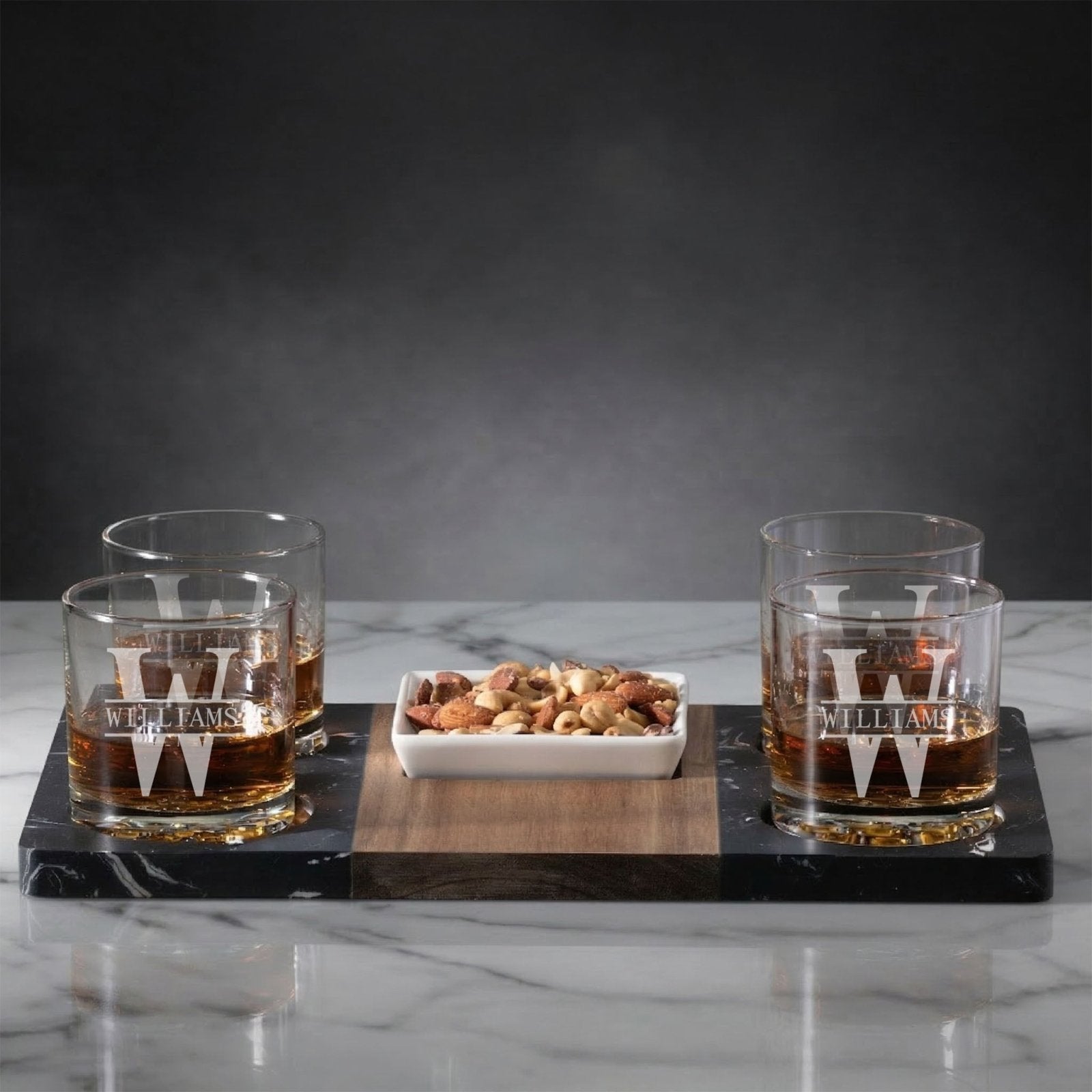 Winslow Whiskey Gift Set - Marble Serving Tray w/ Decanter & Buckman Glasses