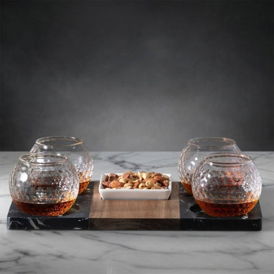 Whiskey Golf Set - Serving Tray w/ 4 Golf Ball Glasses and nuts